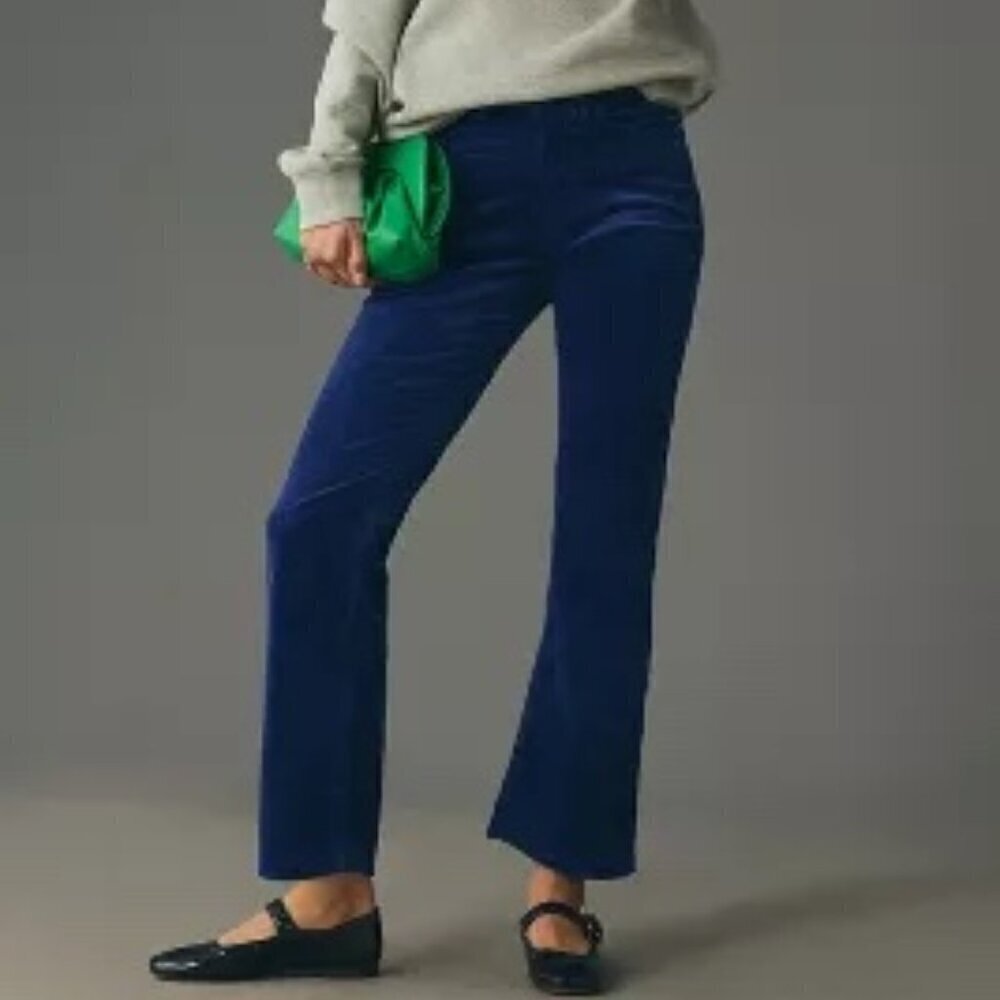 NWT Anthropologie THE YAYA MID-RISE CORDUROY CROP FLARE JEANS BY PILCRO blue 25